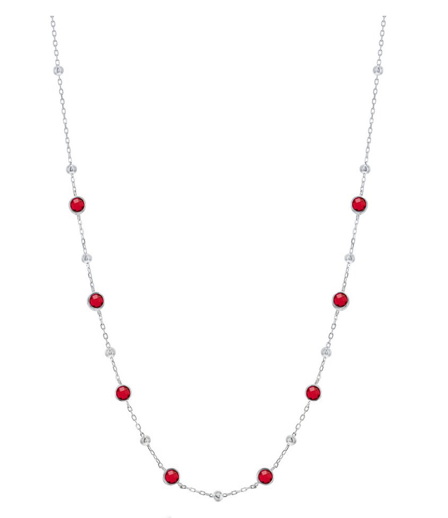 Ruby Bezel Bead Chain Necklace