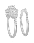 Round Double Halo Baguette Side Stones Ring Set
