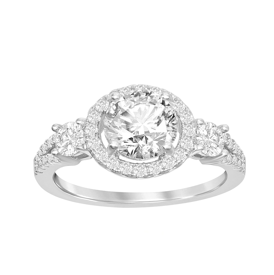Round Halo with Side Stones Split Shank Ring