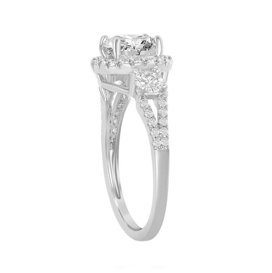 Round Halo with Side Stones Split Shank Ring