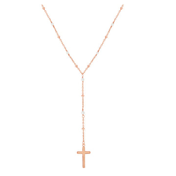 Rose Cross and Moonstone Bead Rosary Necklace