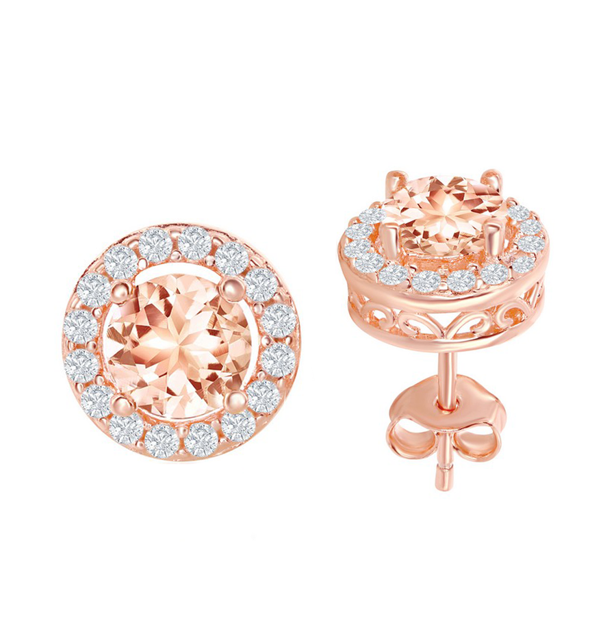 Morganite Round Halo Stud Earrings