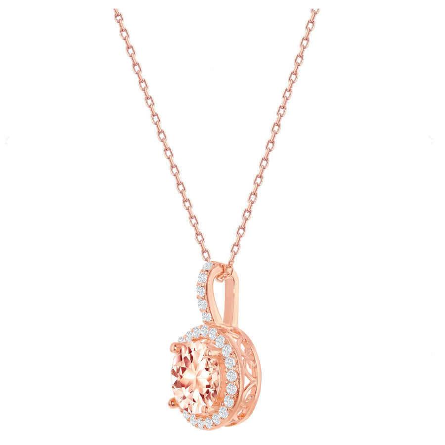 Morganite Round Halo Necklace