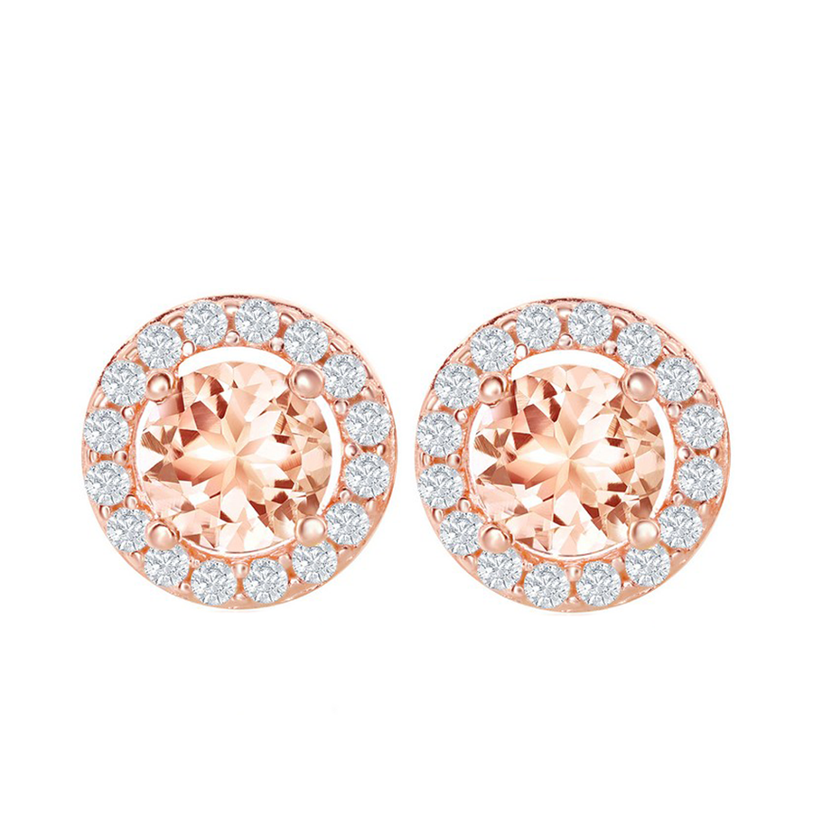 Morganite Round Halo Stud Earrings