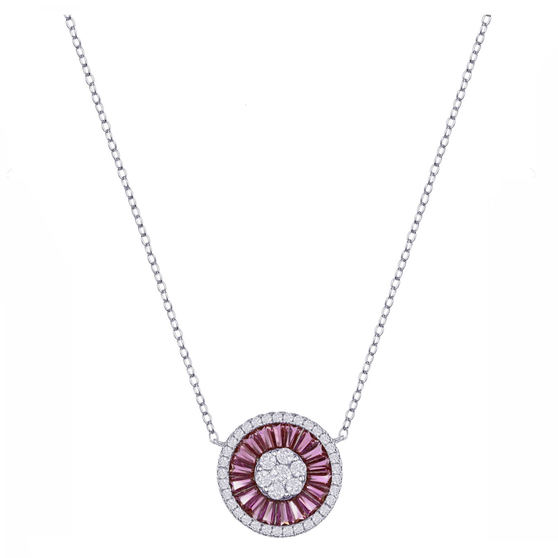 Baguette Ruby Sparkle Disc Necklace