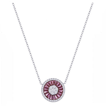 Baguette Ruby Sparkle Disc Necklace