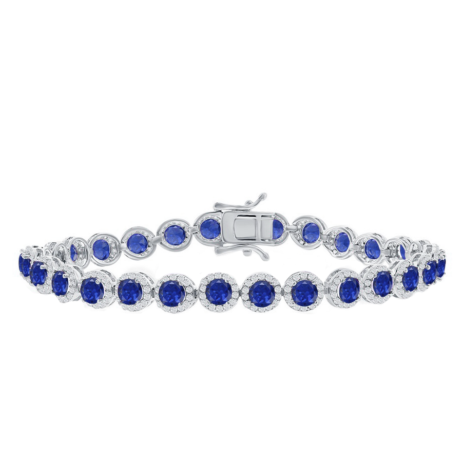 Round Blue Sapphire Halo Tennis Bracelet