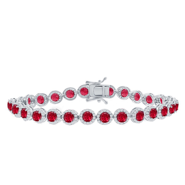 Round Ruby Halo Tennis Bracelet