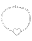 Pave Heart Link Paperclip Chain Bracelet