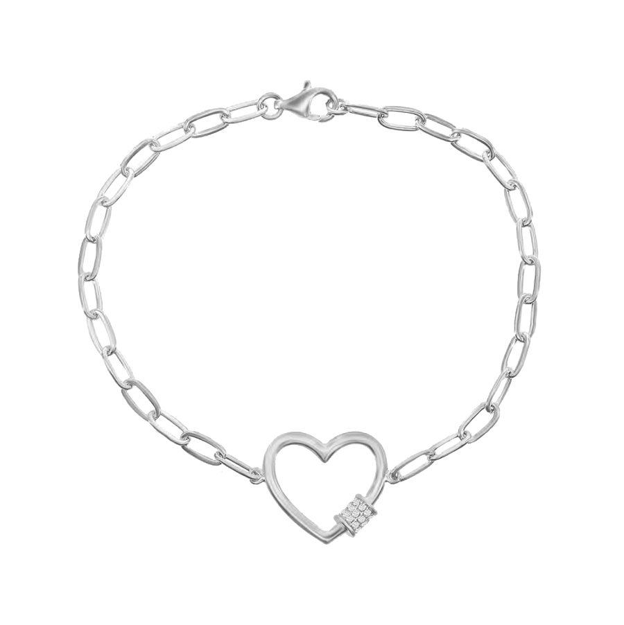 Pave Heart Link Paperclip Chain Bracelet