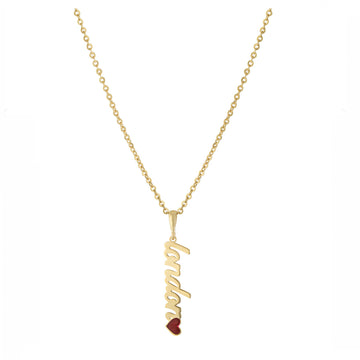 Personalized Vertical Script Name Necklace with Resin Heart