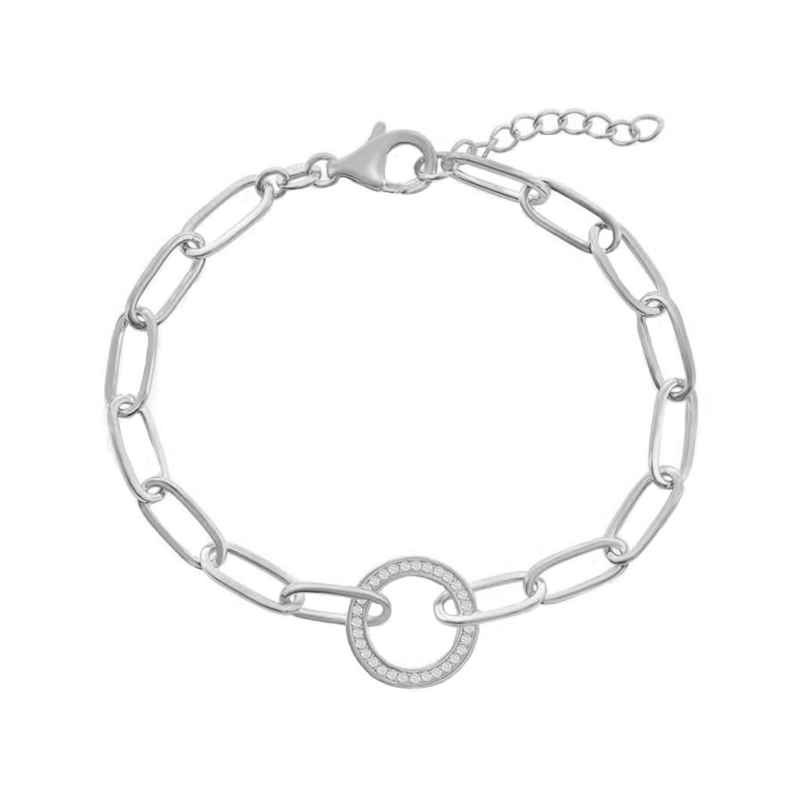 Pave Circle Link Paperclip Chain Bracelet