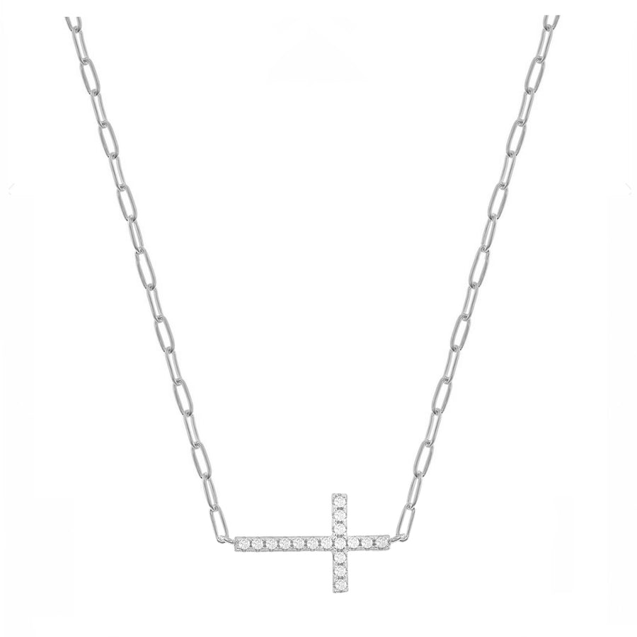 Sparkle Cross Paperclip Chain Necklace