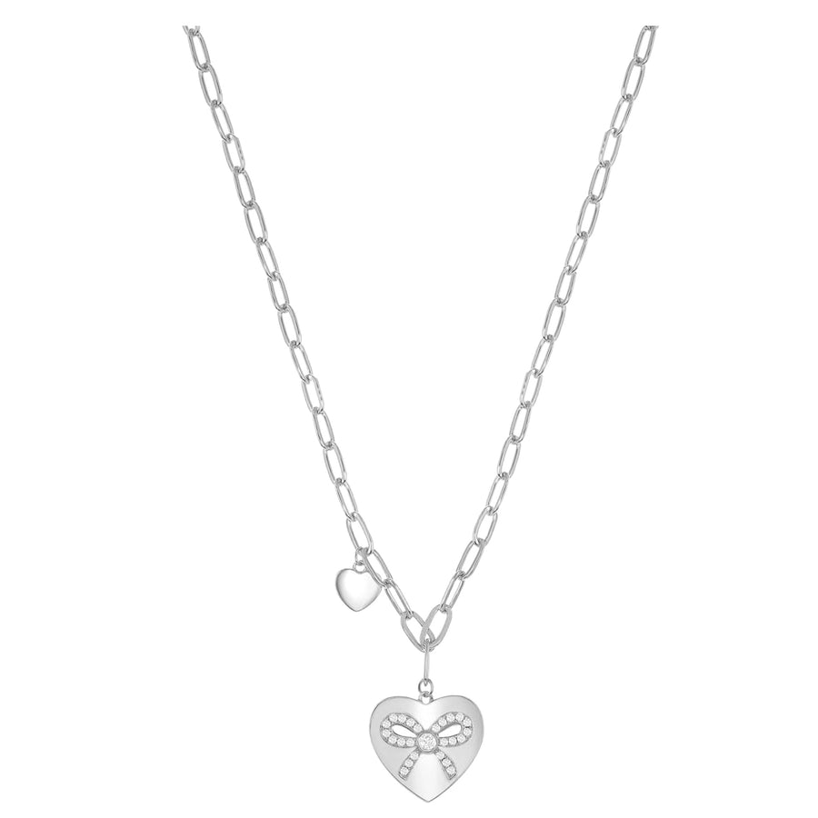 Sparkle Ribbon Double Heart Paperclip Necklace
