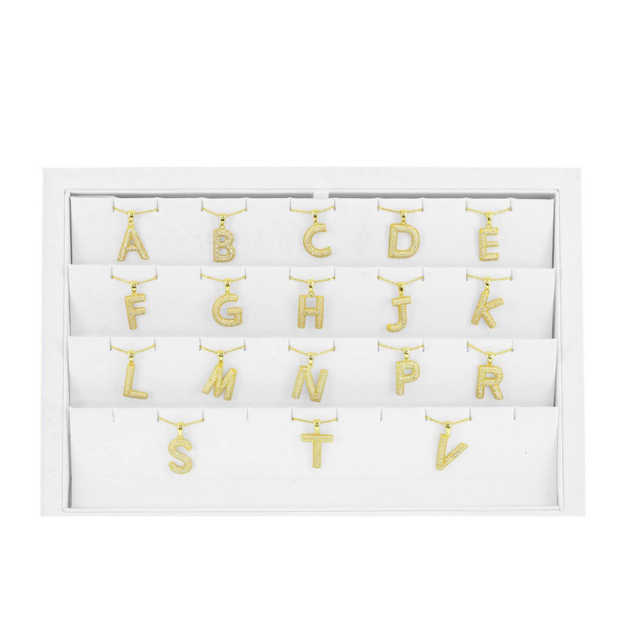 Pave Block Initial Paperclip Chain Necklace