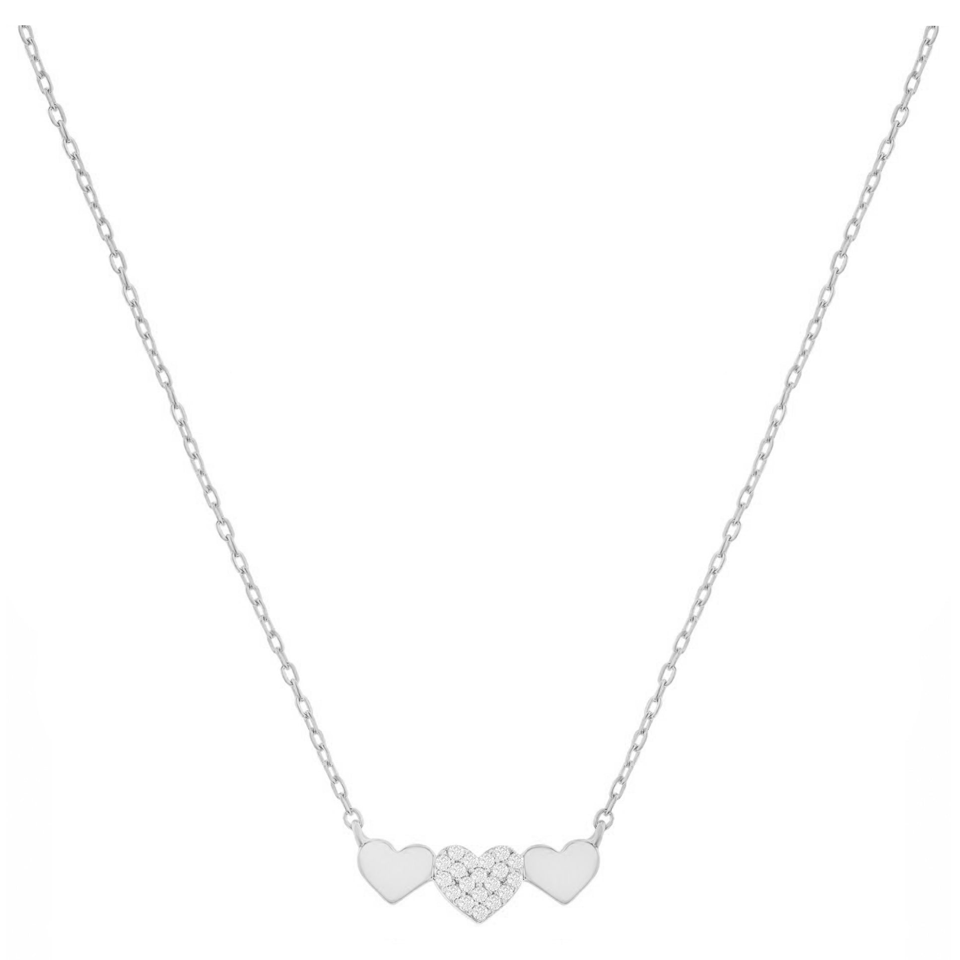 Pave and Polished Triple Heart Necklace