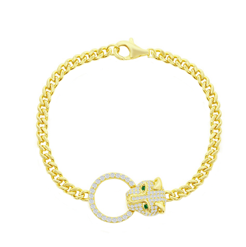 Pave Sparkle Emerald-Eye Panther Bracelet