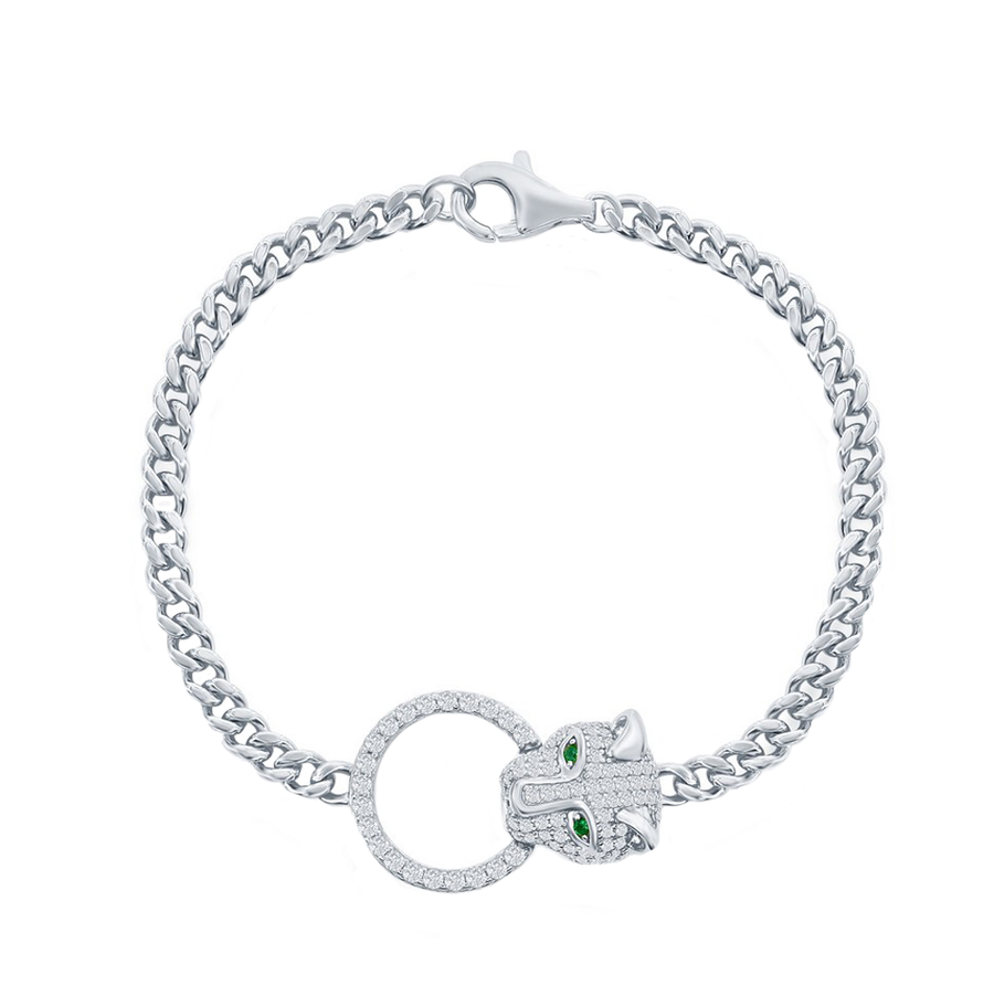 Pave Sparkle Emerald-Eye Panther Bracelet