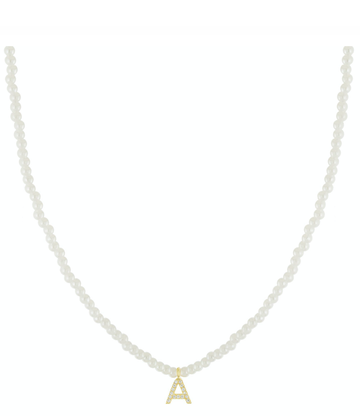 Personalized Sparkle Initial Pearl Necklace