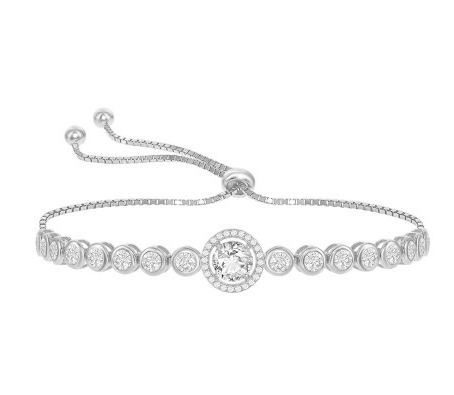 Round Halo and Bezel Bolo Bracelet