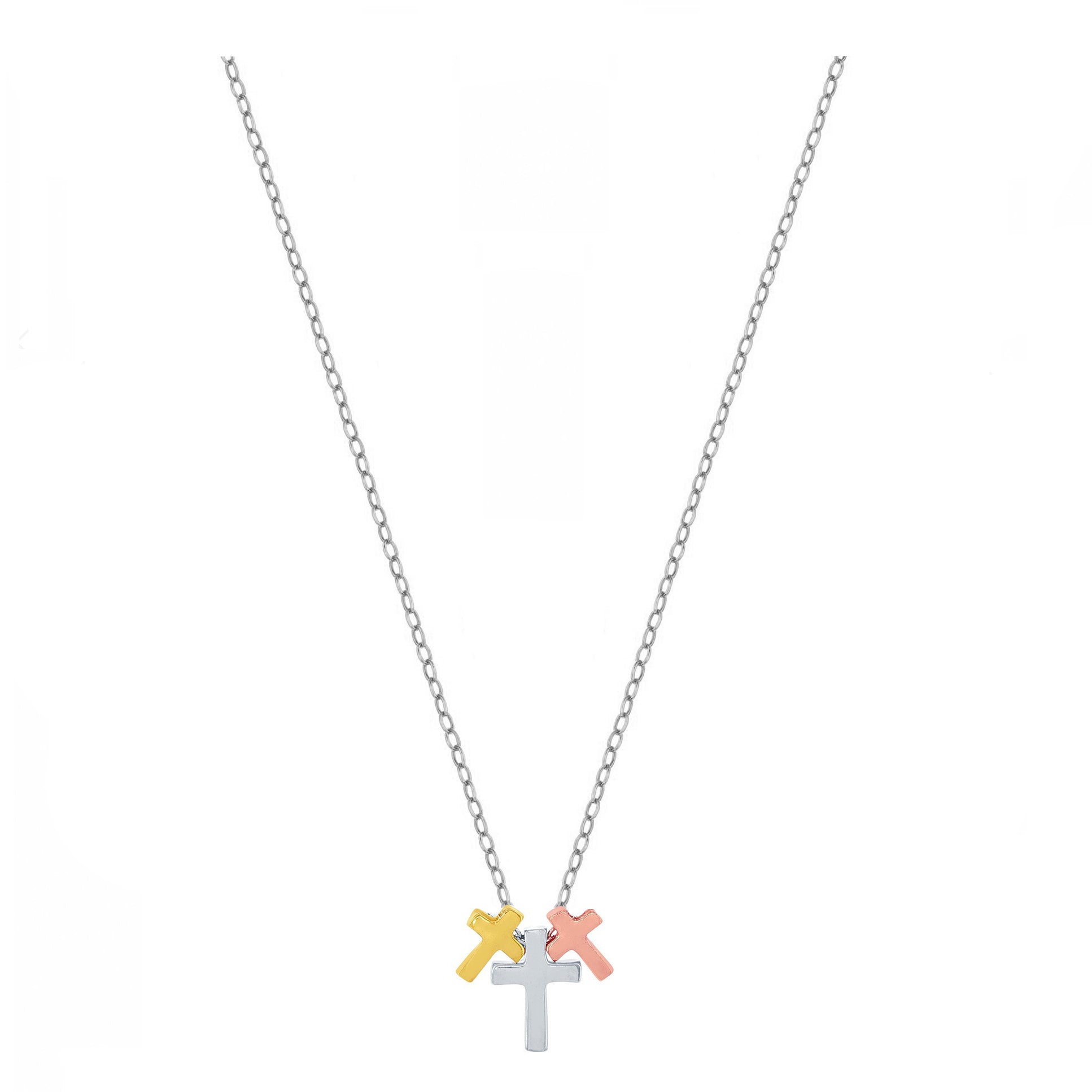 Tri-Gold Cross Charm Necklace