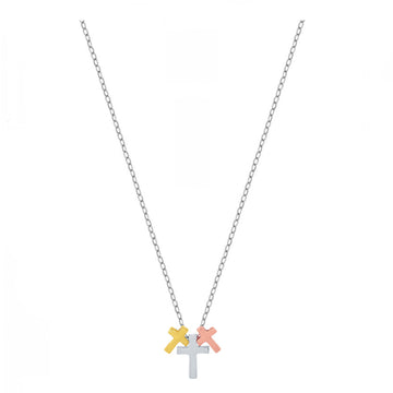 Tri-Gold Cross Charm Necklace