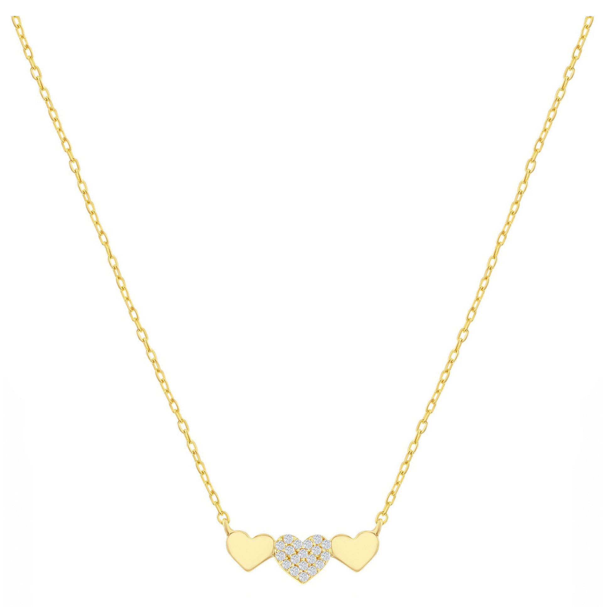 Pave and Polished Triple Heart Necklace