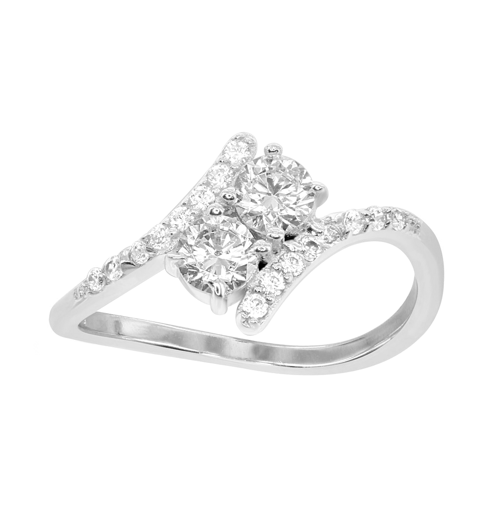 Pave Two Stone Bypass Ring