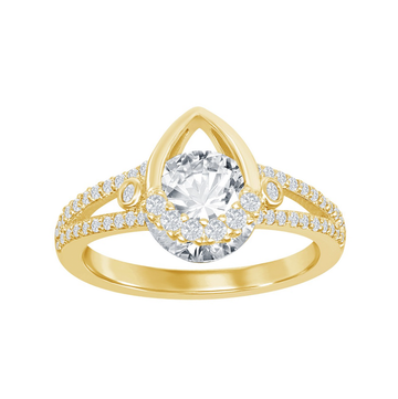 Pear-Frame Round Sparkle Ring