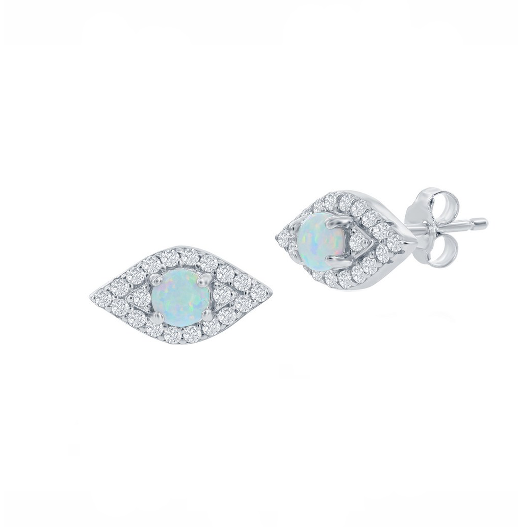 Evil Eye Opal Sparkle Stud Earrings (Available in 2 Colors)