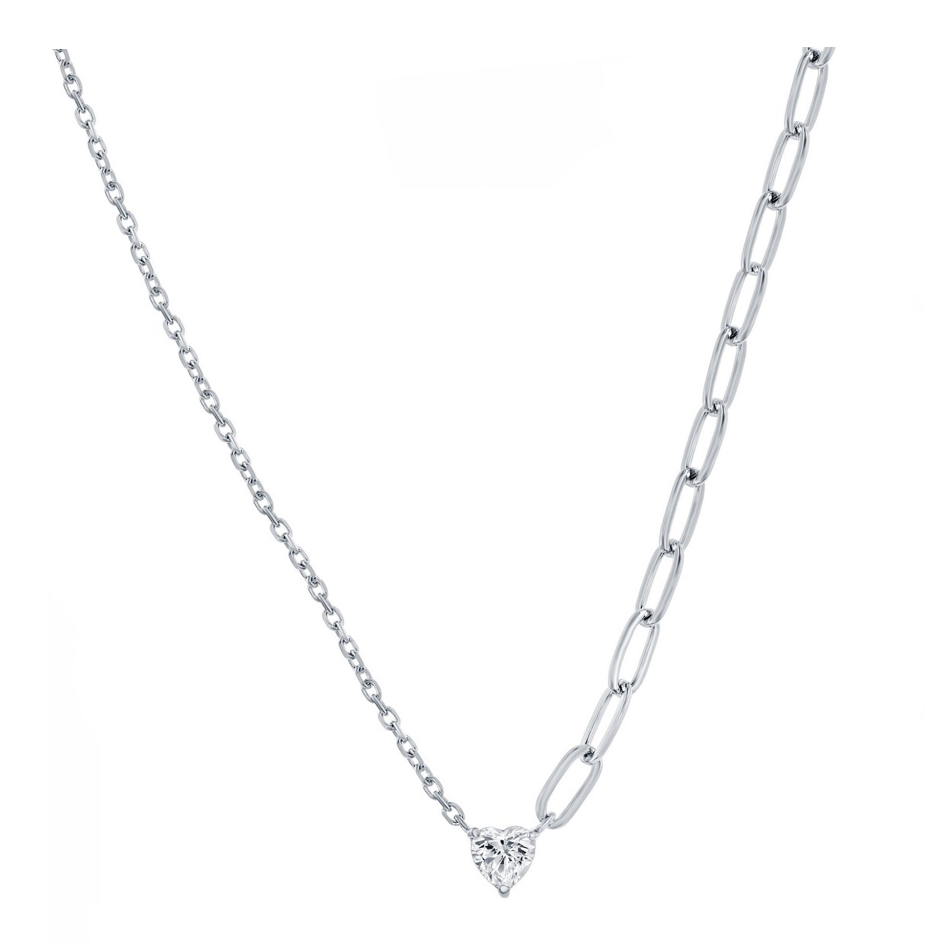Clear Heart Paperclip and Cable Chain Necklace