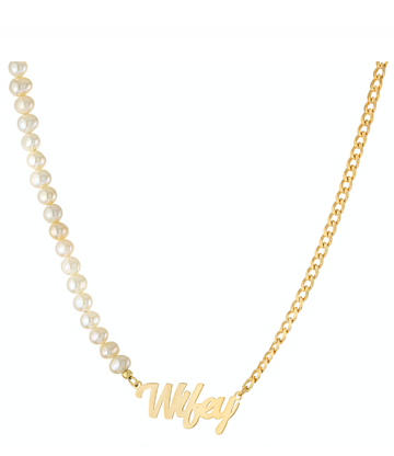 Personalized Pearl and Curblink Chain Name Necklace