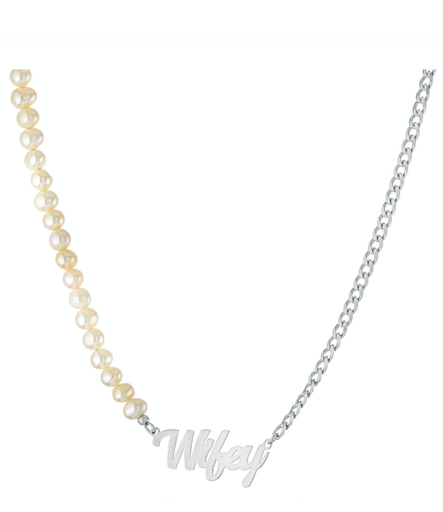 Personalized Pearl and Curblink Chain Name Necklace