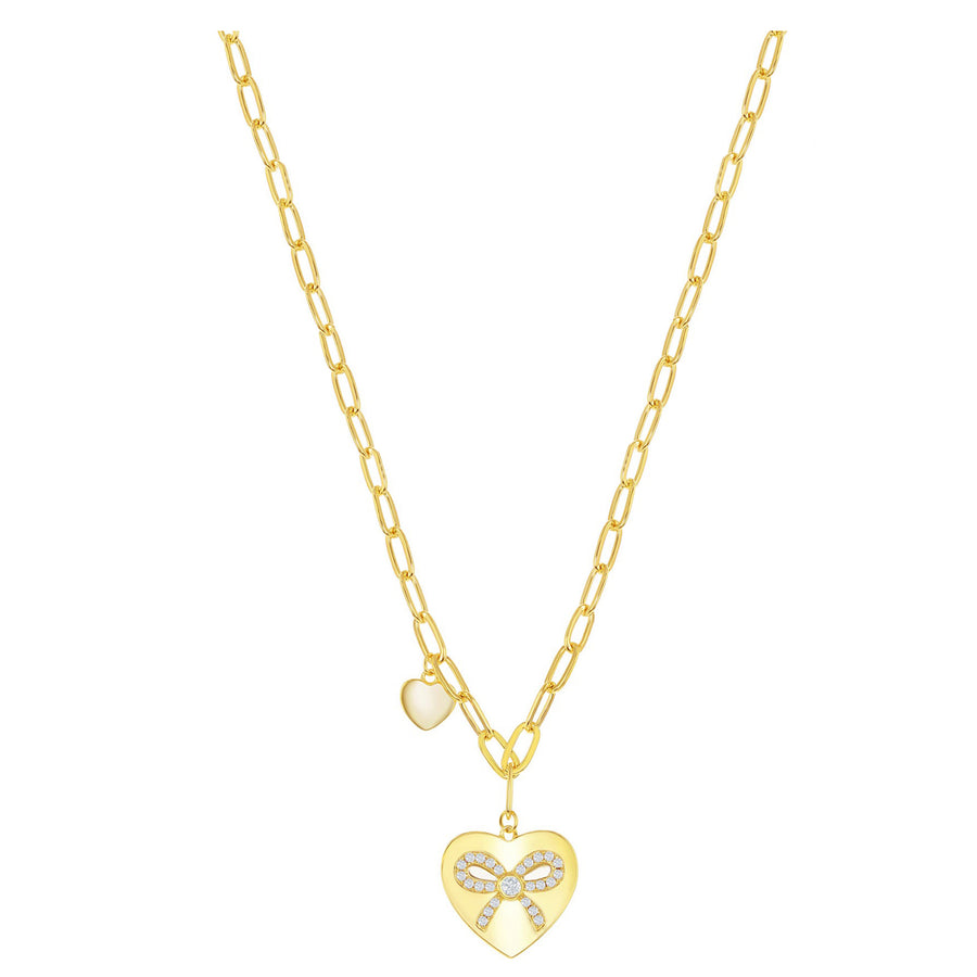 Sparkle Ribbon Double Heart Paperclip Necklace