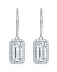 Emerald-Cut Halo Drop Earrings