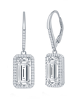 Emerald-Cut Halo Drop Earrings