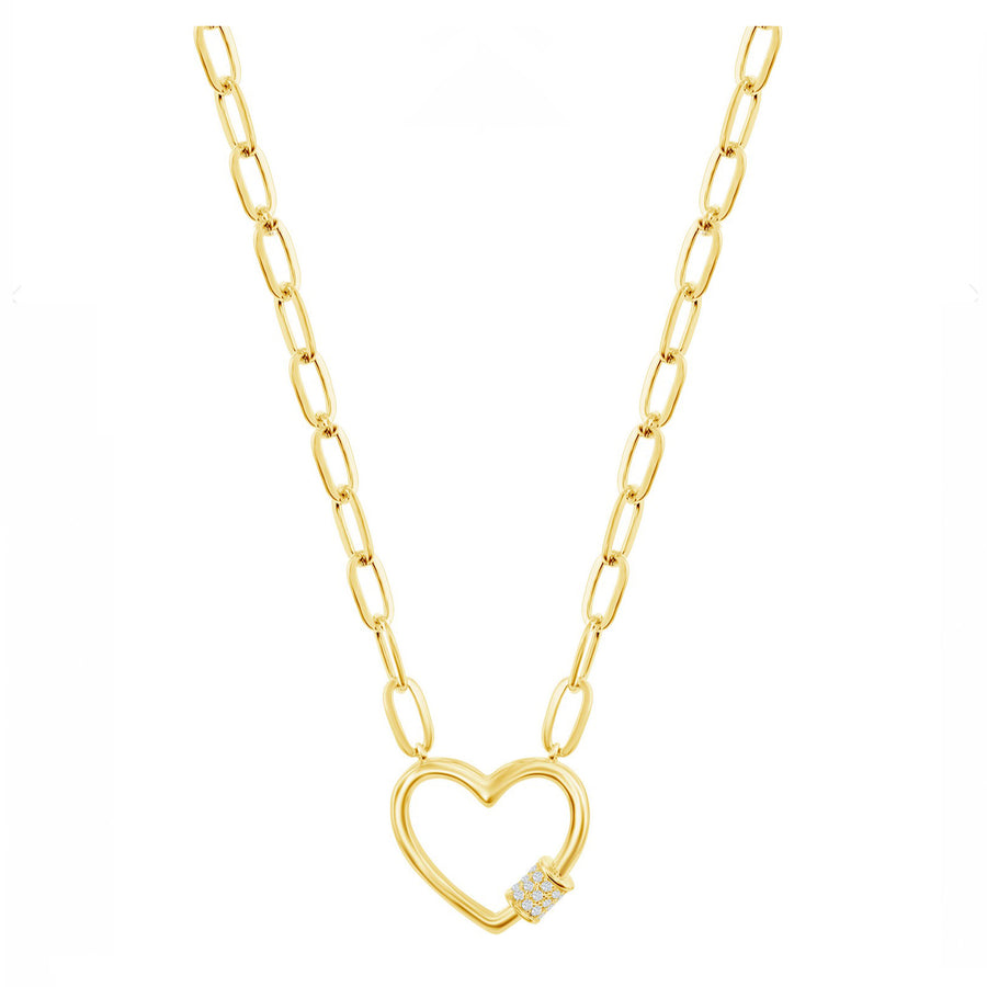 Pave Heart Link Paperclip Chain Necklace