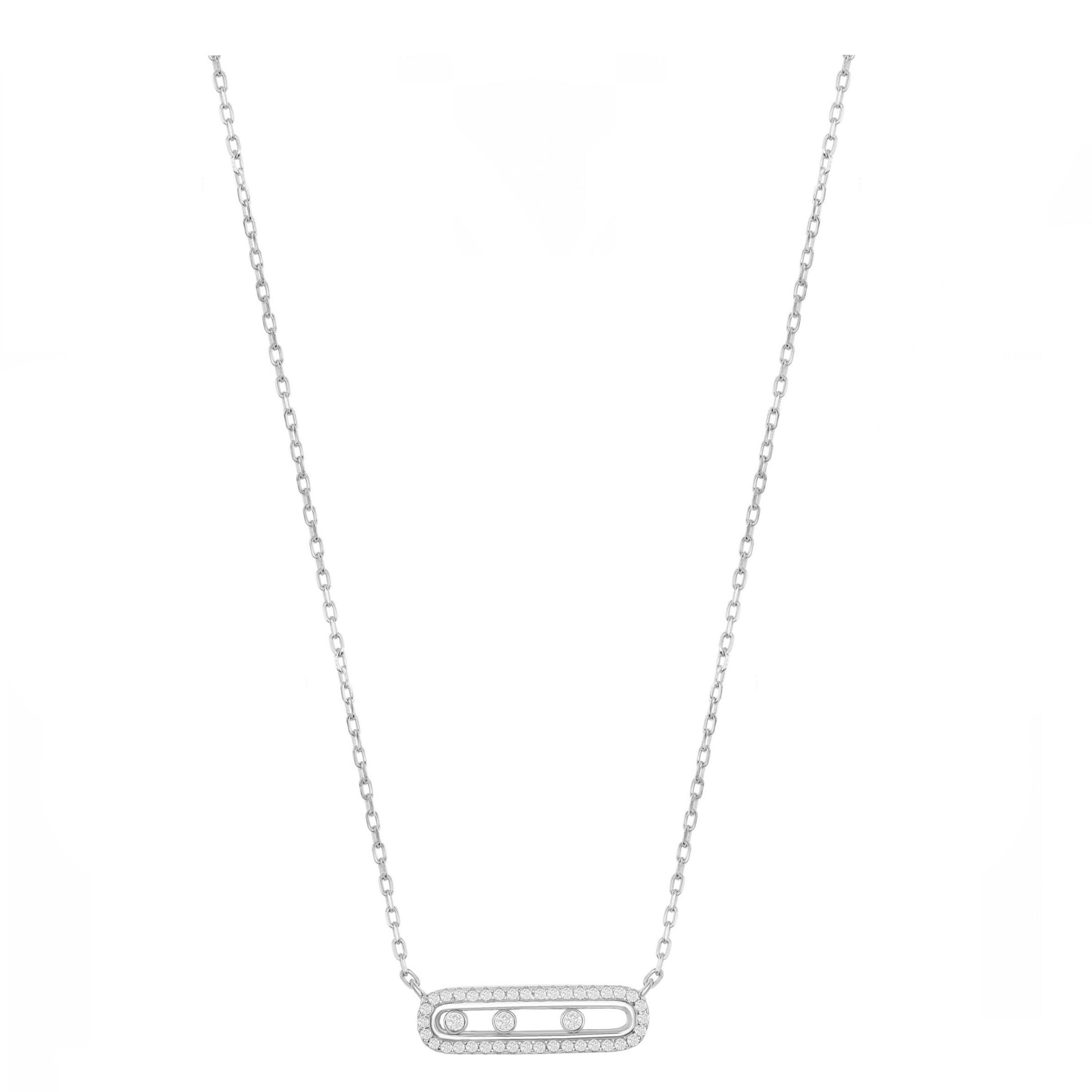 Three Sparkle Station Sliding  Bar Necklace
