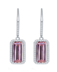 Pink Emerald-Cut Halo Drop Earrings