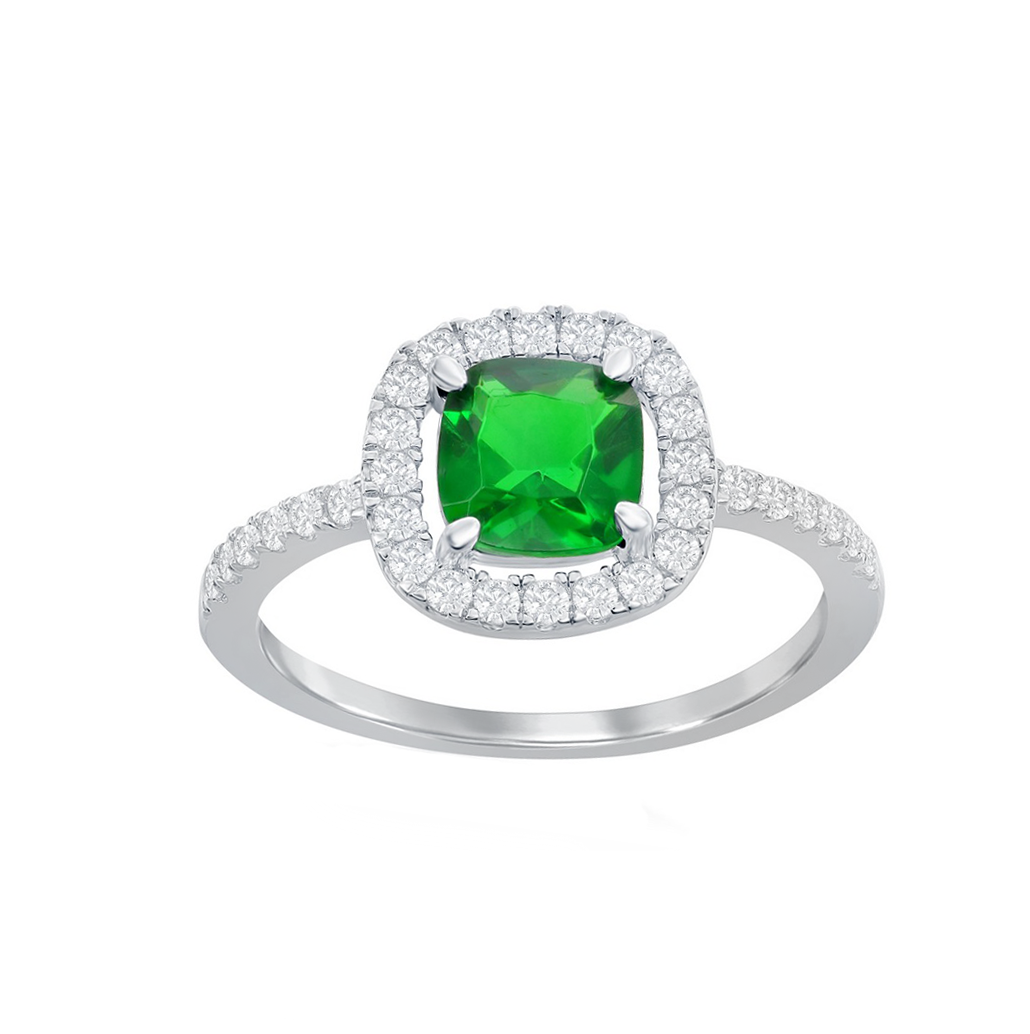 Emerald Cushion Halo Ring