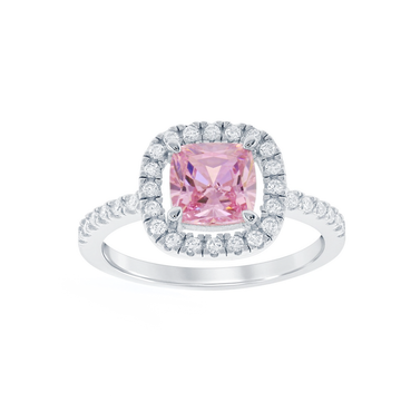 Pink Sapphire Cushion Halo Ring