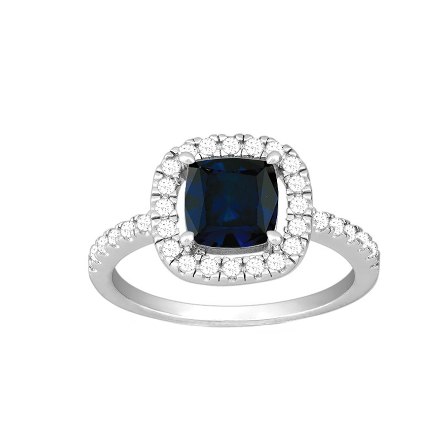 Blue Sapphire Cushion Halo Ring