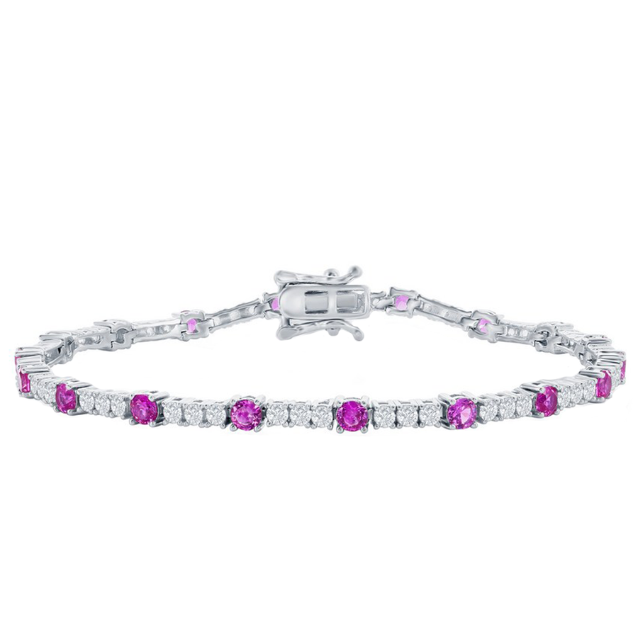 Round Pink Sapphire Tennis Bracelet