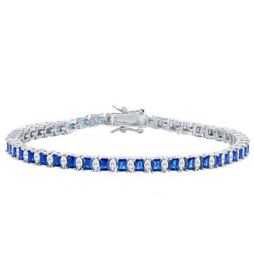 Emerald-Cut Blue Sapphire and Marquise Sparkle Tennis Bracelet