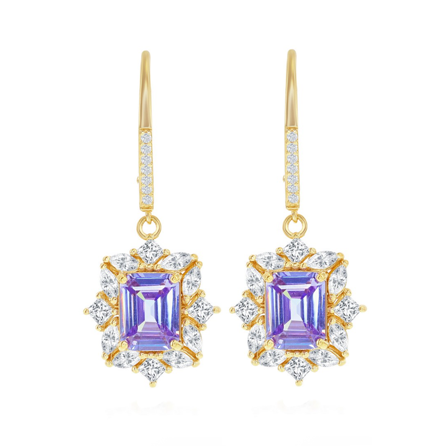 Asscher Lavender Sparkle Drop Earrings