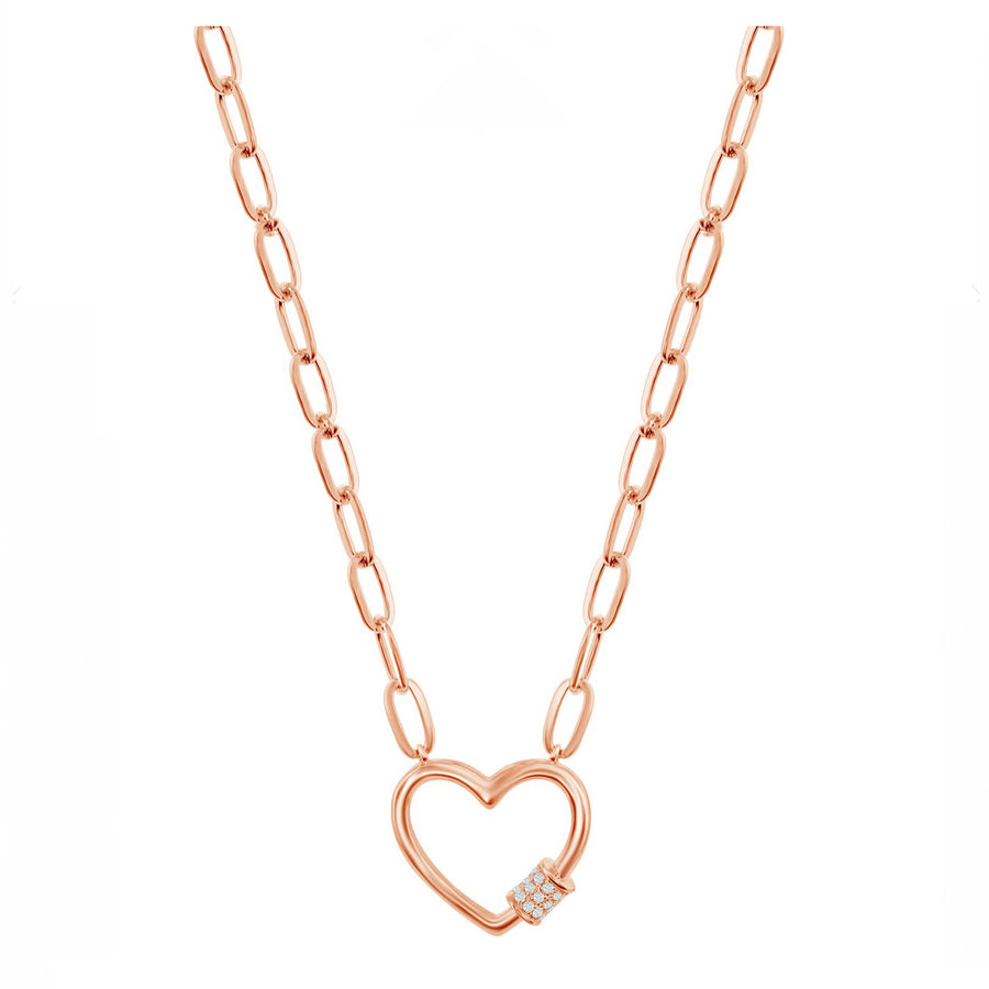 Pave Heart Link Paperclip Chain Necklace