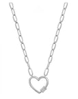Pave Heart Link Paperclip Chain Necklace