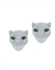 Pave Sparkle Emerald-Eye Panther Stud Earrings