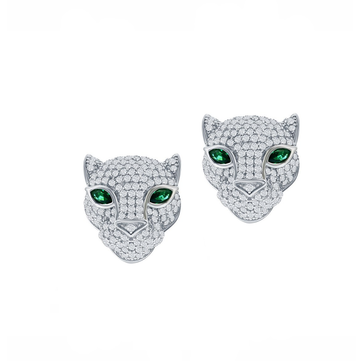 Pave Sparkle Emerald-Eye Panther Stud Earrings