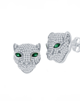 Pave Sparkle Emerald-Eye Panther Stud Earrings